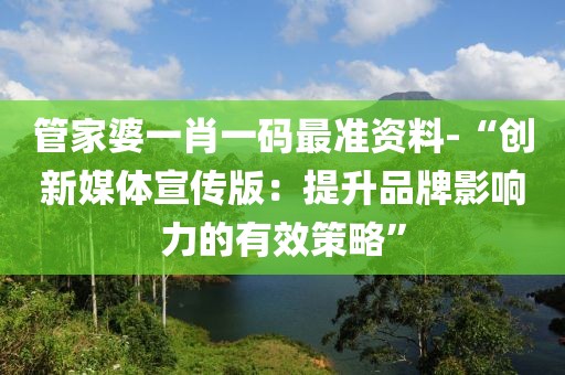 管家婆一肖一碼最準資料-“創(chuàng)新媒體宣傳版：提升品牌影響力的有效策略”