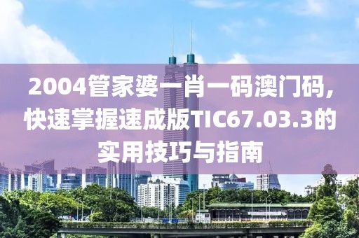 2004管家婆一肖一碼澳門碼,快速掌握速成版TIC67.03.3的實(shí)用技巧與指南